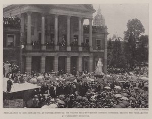 Proklamasjon av kong Edward VII i Pietermaritzburg, Sir Walter Hely-Hutchinson, avtroppende guvernør, leste proklamasjonen ved parlamentsbygningene av English Photographer