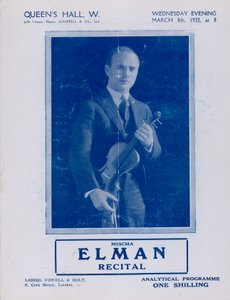 Program for Mischa Elman-recital, Queens Hall, 8. mars 1922 av English Photographer