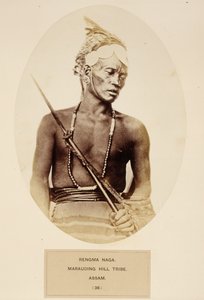 Rengma Naga, Marauding Hill Tribe, Assam, fra The People of India, av J. Forbes Watson, utgitt 1868 (albumtrykk)