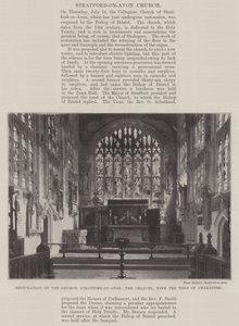 Restaurering av kirken, Stratford-on-Avon, kanselen, med Shakespeares grav