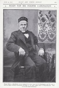 Samuel Oldart, vever fra Spitalfields, London, som vevde et skjerf til kroningen av dronning Victoria (s/hv-bilde) av English Photographer