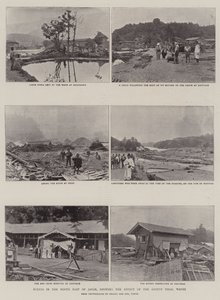 Scener i det nordøstlige Japan, som viser effekten av de siste tidevannsbølgene