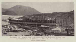 Skipsbygging i Japan, en New Mail Steamer av English Photographer