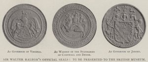 Sir Walter Raleghs offisielle segl, skal presenteres for British Museum av English Photographer