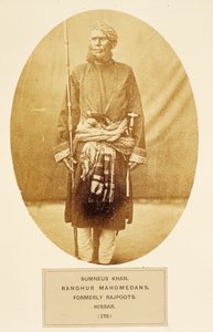 Sumner Khan, Ranghur Mahomedans, tidligere Rajputs, Hisar, fra The People of India, av J. Forbes Watson, utgitt 1868 (albumtrykk)