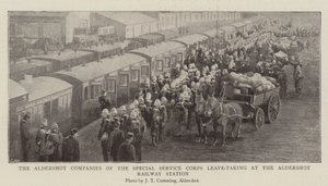 Aldershot-selskapene fra Special Service Corps tar permisjon ved Aldershot jernbanestasjon av English Photographer