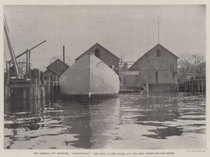 America Cup Defender, Constitution, the Bows of the Vessel og butikken der hun ble bygget av English Photographer