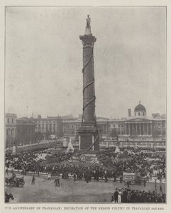 Årsdagen til Trafalgar, dekorasjon av Nelson-søylen på Trafalgar Square av English Photographer