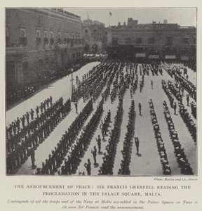 Kunngjøringen om fred, Sir Francis Grenfell leser erklæringen på Palace Square, Malta av English Photographer