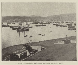 Borgerkrigen i Chile, Valparaiso Bay fra Artillery Hill av English Photographer