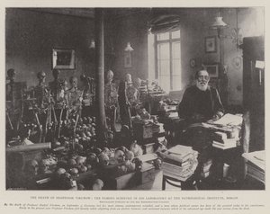 Døden til professor Virchow, den berømte vitenskapsmannen i hans laboratorium ved Patologisk Institutt, Berlin av English Photographer
