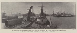 Kasseringen av foreldede krigsskip, bassengene i Portsmouth Dockyard, som viser overbefolkningen av English Photographer