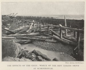 The Effects of the Gale, Wreck of the New Marine Drive at Scarborough av English Photographer