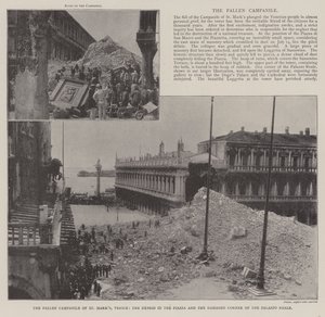 The Fallen Campanile of St Marks, Venezia, ruskene på Piazza og det skadede hjørnet av Palazzo Reale