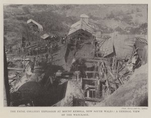 The Fatal Colliery Explosion ved Mount Kembla, New South Wales, et generelt syn på vraket av English Photographer