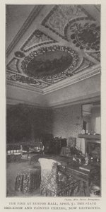 Brannen i Euston Hall, 5. april, statens soverom og malt tak, nå ødelagt av English Photographer