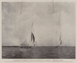 The First Sail of Shamrock II, den nye utfordreren som leder Shamrock I i Southampton Water av English Photographer