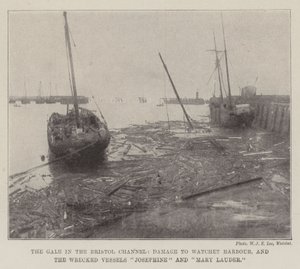 Gale in the Bristol Channel, Damage to Watchet Harbour og de havarerte fartøyene Josephine og Mary Lauder av English Photographer