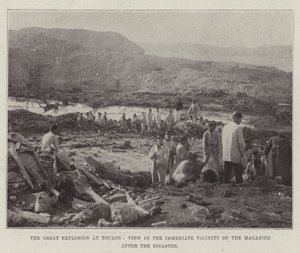 Den store eksplosjonen ved Toulon, utsikt i umiddelbar nærhet av magasinet etter katastrofen av English Photographer