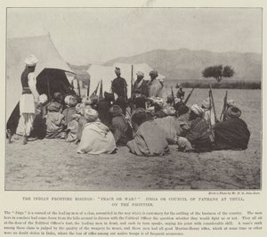 The Indian Frontier Risings, fred eller krig? Jirga eller Council of Pathans ved Thull, på grensen av English Photographer