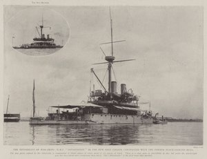 The Invisibility of War-Ships, HMS Devastation i den nye grå fargen i kontrast til det tidligere svartmalte skroget av English Photographer