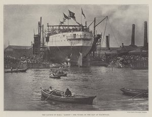 Lanseringen av HMS Albion, fartøyet på bakken ved Blackwall av English Photographer
