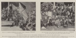 Prinsen av Wales gave til maoriene, presentasjon av et flagg til Arawa-stammen av English Photographer