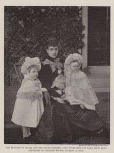 Prinsessen av Wales og hennes barnebarn, Lady Alexandria og Lady Maud Duff, døtre av prinsesse Louise, hertuginne av Fife av English Photographer