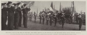 Det kongelige besøket i Vest-England, Kings Arrival at the Grounds of the Britannia Royal Naval College, 7. mars av English Photographer