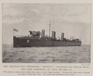 Torpedo-Boat Destroyer Recruit, strandet på Verick Rock, utenfor Cape Cornwall, St Just, 27. mai av English Photographer