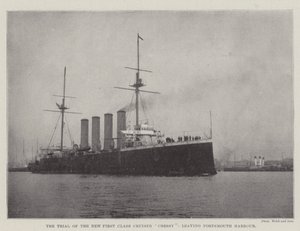 Rettsaken mot den nye førsteklasses cruiseren Cressy, forlater Portsmouth havn av English Photographer