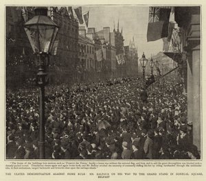 Ulster-demonstrasjonen mot hjemmestyret, Mr Balfour på vei til Grand Stand på Donegal Square, Belfast av English Photographer