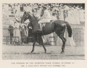 Vinneren av Kempton Park Stakes, 11. oktober, Mr T Kincaids Epsom Lad (Gomez opp) av English Photographer
