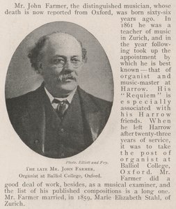 Avdøde John Farmer, organist ved Balliol College, Oxford av English Photographer