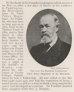 Avdøde Sir Franklin Lushington, politimester i Metropolis av English Photographer
