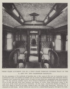 Tredje klasse lunsjbil på et West Coast Corridor Express-tog fra L og NW og Caledonian Railways av English Photographer
