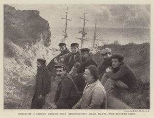 Vraket av en fransk bark nær Christchurch Head, Hants, det reddede mannskapet av English Photographer