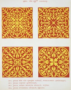 1200-talls flisdesign, illustrasjon fra Specimens of Tile Pavements, tegnet fra eksisterende myndigheter, av Henry Shaw, 1858 av English School