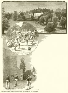 1. Harve, fra spillefeltene. 2. Fotball. 3. Racketter av English School