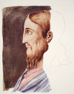2. århundre portrett av Kristus fra de romerske katakombene, tegning attri. til T. Heaphy, gjengitt i The Outline of History: being a plain history of life and mankind av H.G. Wells, London (color lith