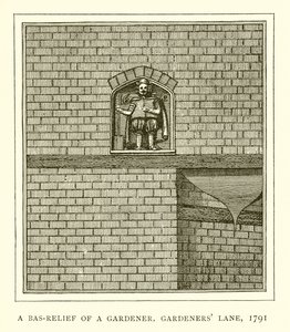 Et bas-relieff av en gartner, Gardeners Lane, 1791 av English School