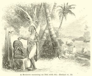 En brahmin som salver et idol med olje, Esekiel, vi, 13 av English School