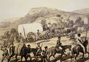 En konvoi av vogner, fra scener i Kafirland og hendelser i Kafir-krigen 1851-53 av English School