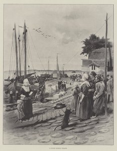 En nederlandsk fiskelandsby (litho) av English School