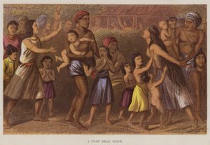 En Dyak-hodejakt (farge litho) av English School
