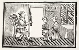A Father and his Sons, illustrasjon fra Chap-books of the Eighteenth Century av John Ashton, pub. 1882 av English School