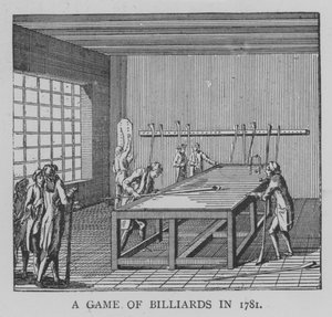 Et spill med biljard i 1781 (gravering) av English School