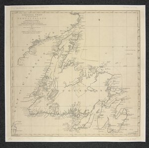 Et generelt diagram over øya Newfoundland med bergarter og sonderinger, tegnet fra undersøkelser tatt ... Av James Cook og Michael Lane av English School