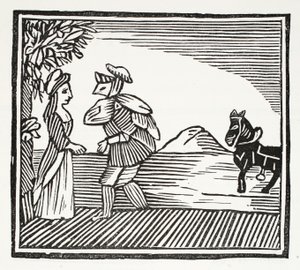 En gentleman skal rådføre seg med Mother Bunch, illustrasjon fra Chap-books of the Eighteenth Century av John Ashton, pub. 1882 av English School