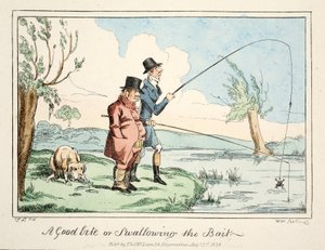 En god matbit eller svelging av agn, pub. 1835 (håndfarget gravering) av English School